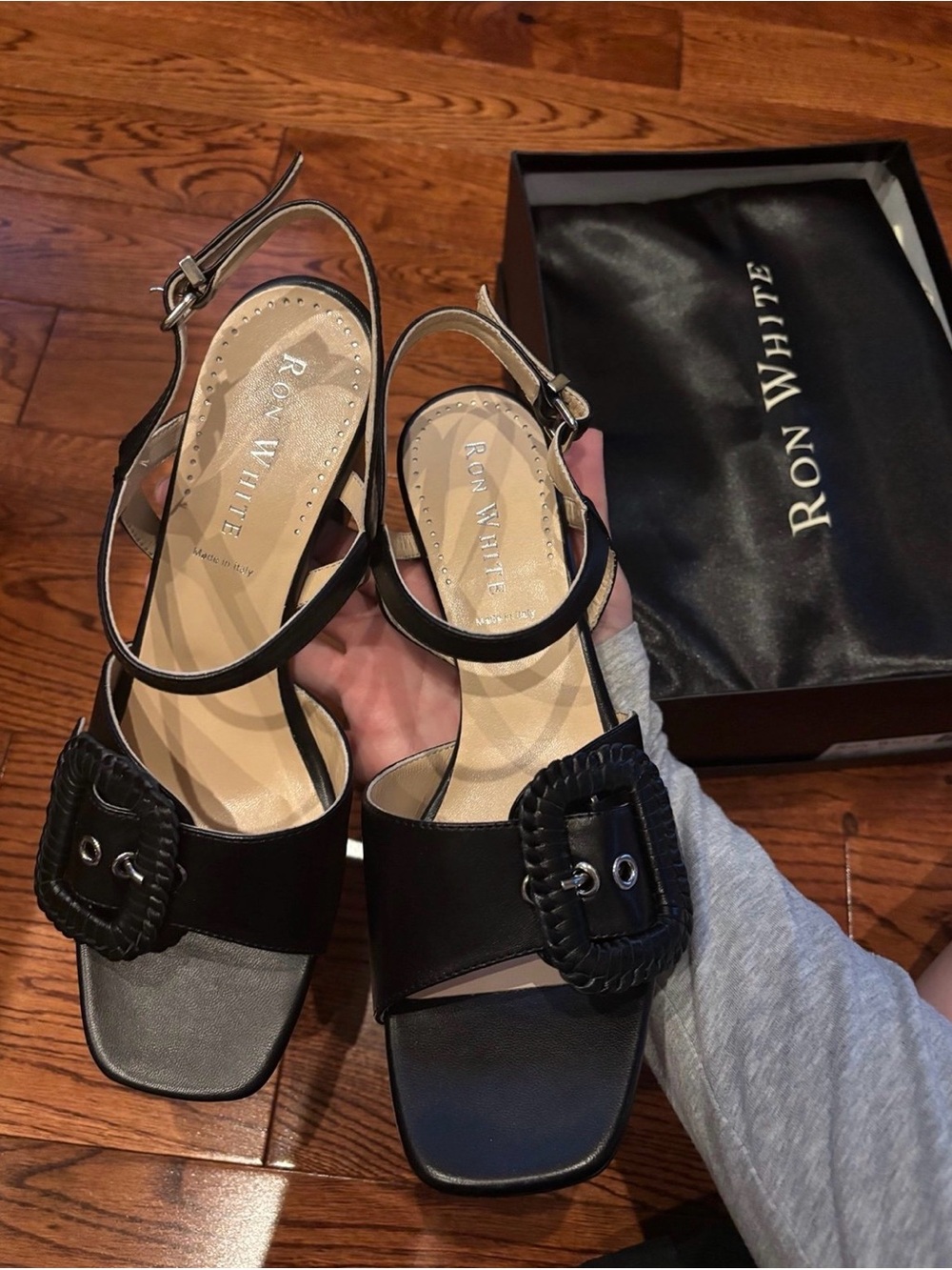 Ron White Black Buckle Strap Heels for Women